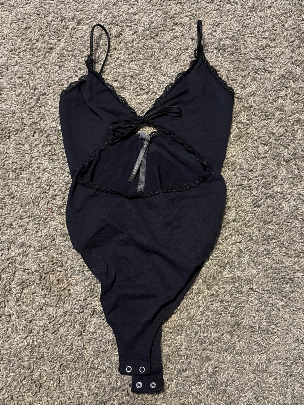 Anthropologie Black Lace-Trim Cut Out Bodysuit